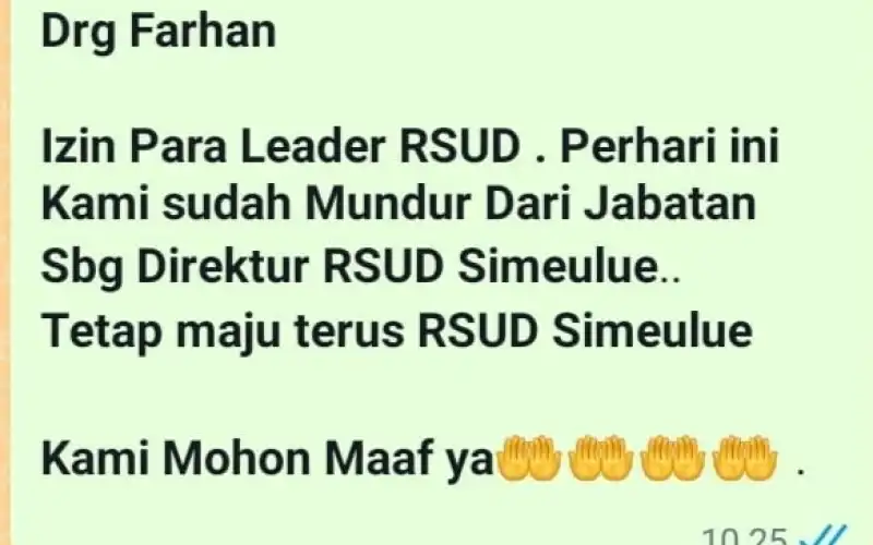 Dirut RSUD Simeulue Ajukan Pengunduran Diri