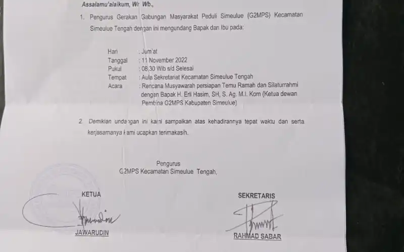Usai Tandatangani Surat Undangan G2MPS, Camat Simeulue Tengah Menuai Sorotan